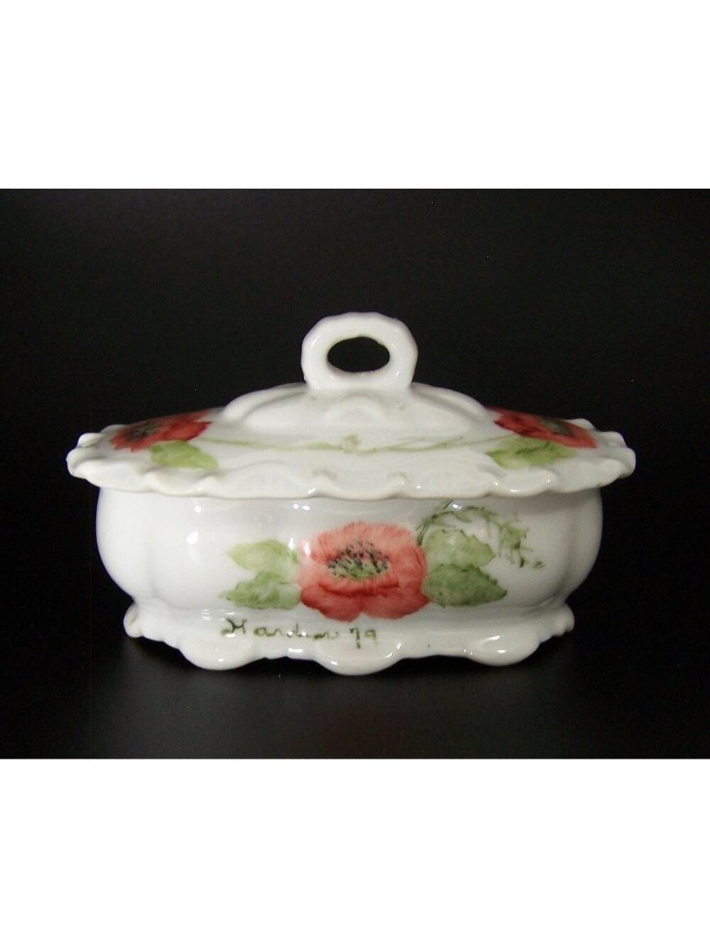 Vintage Hand Painted Porcelain Trinket Box Lidded Signed Hardin '79